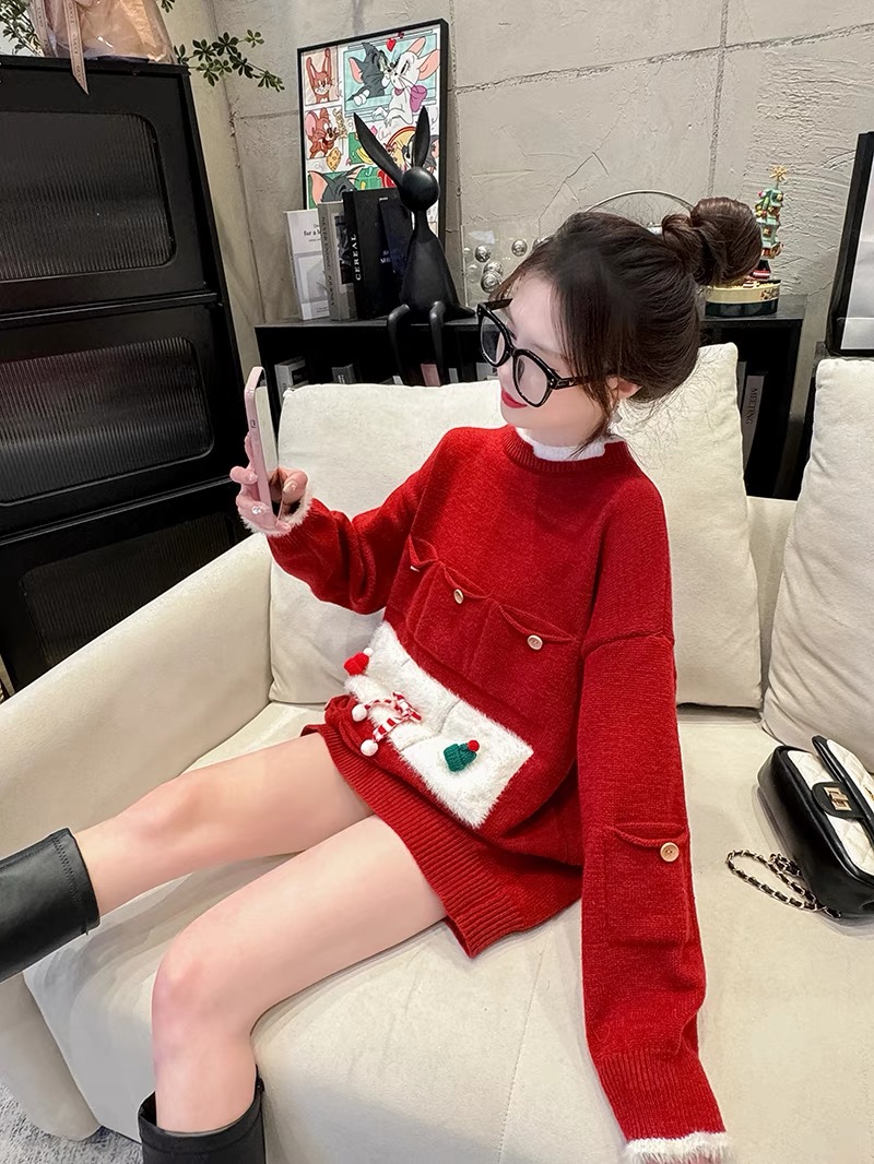 紅色聖誕毛衣女2023新款秋冬時尚洋氣減齡網紅寬鬆設計感上衣