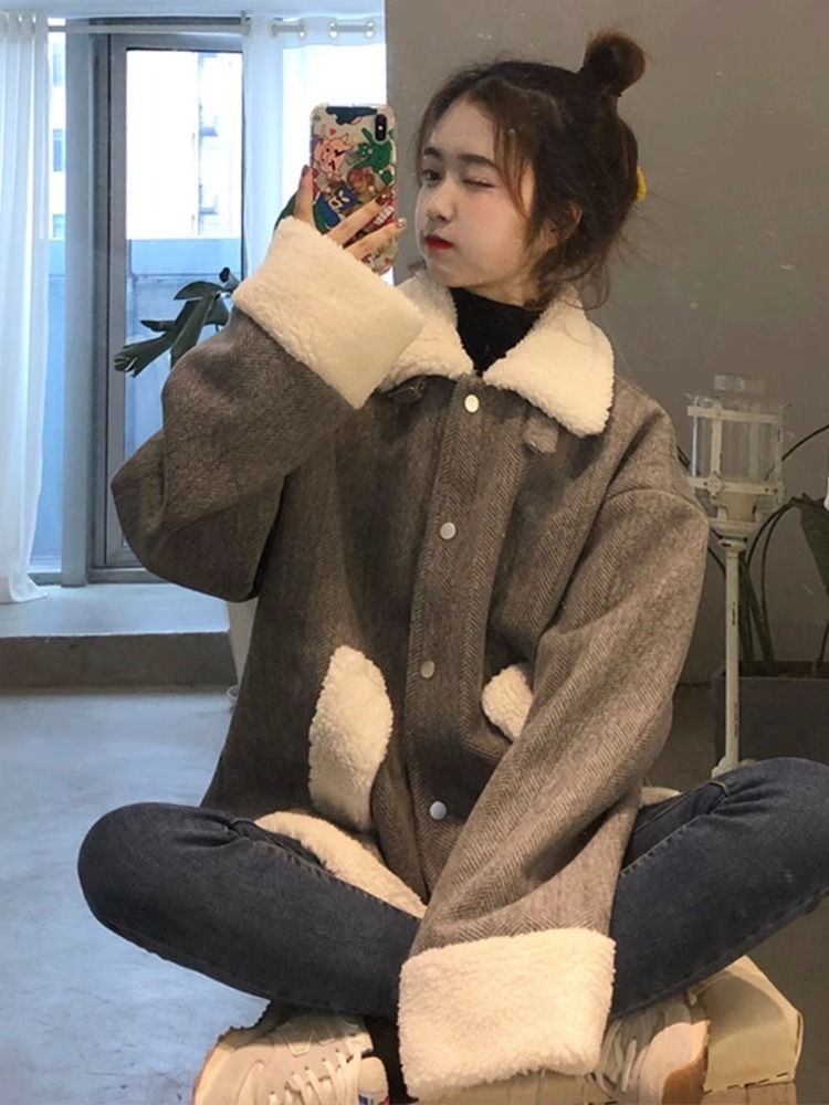 Lamb wool Korean style high-end loose and versatile design short fashion jacket with small fragrance