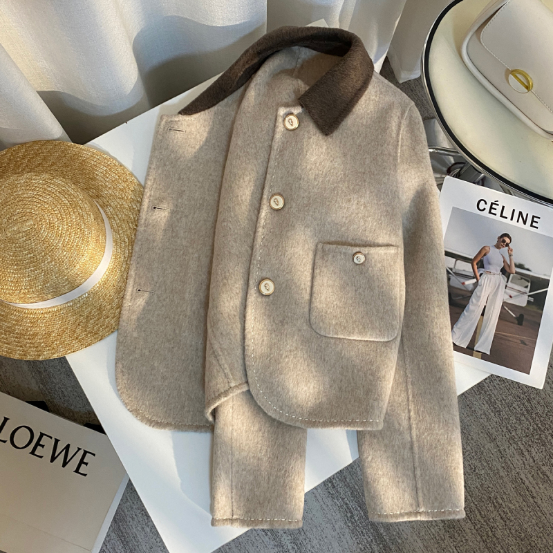 Cashmere light beige short double-sided woolen women's coat 2023 new Korean style small coat trendy