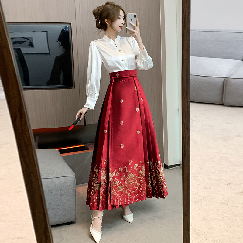 實拍 紅色漢服改良新娘敬酒服2023新款旗袍馬面裙新中式訂婚禮服