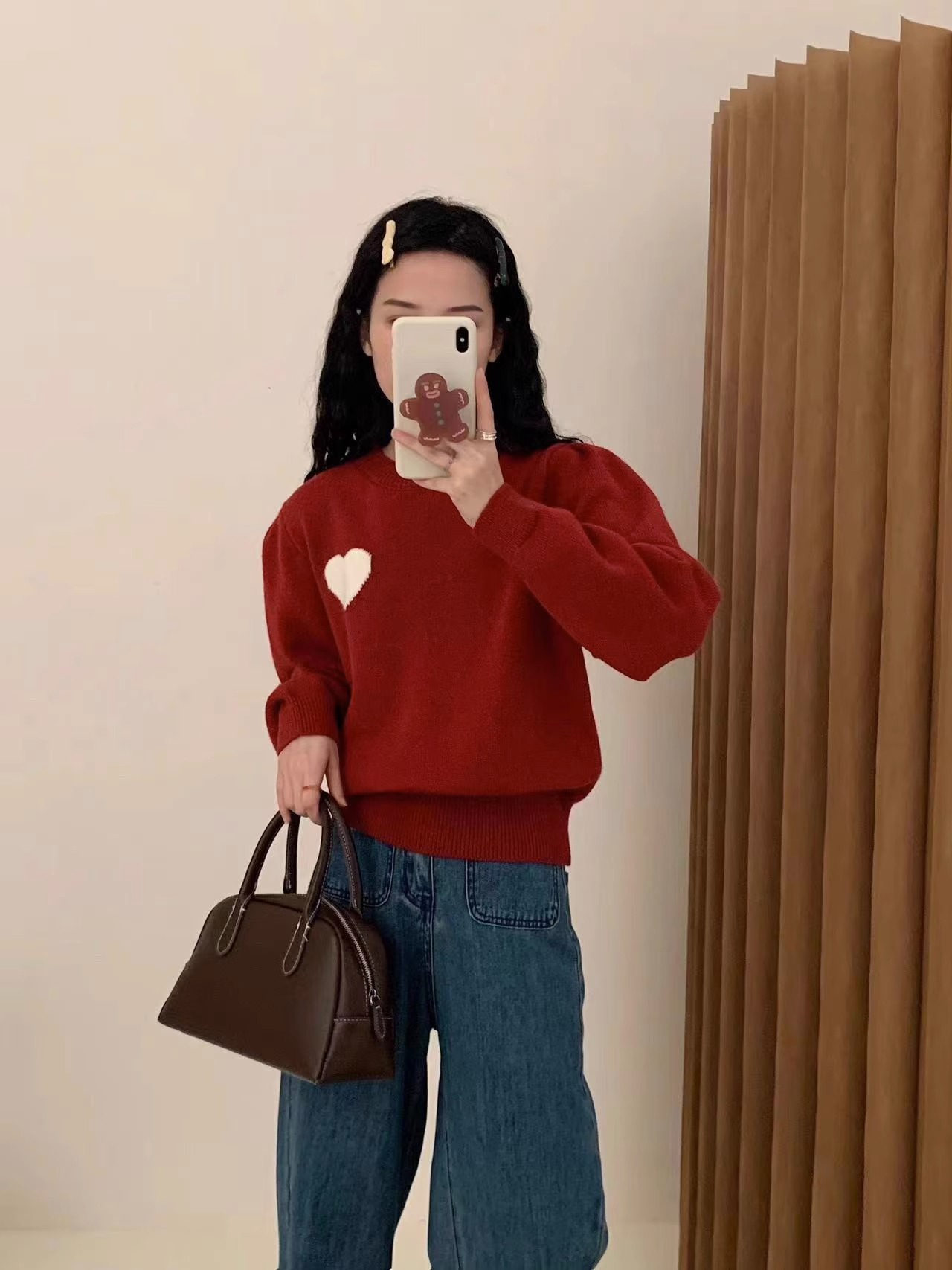 韓版刺繡愛心長袖針織毛衣女2023秋冬慵懶風圓領百搭顯瘦減齡上衣