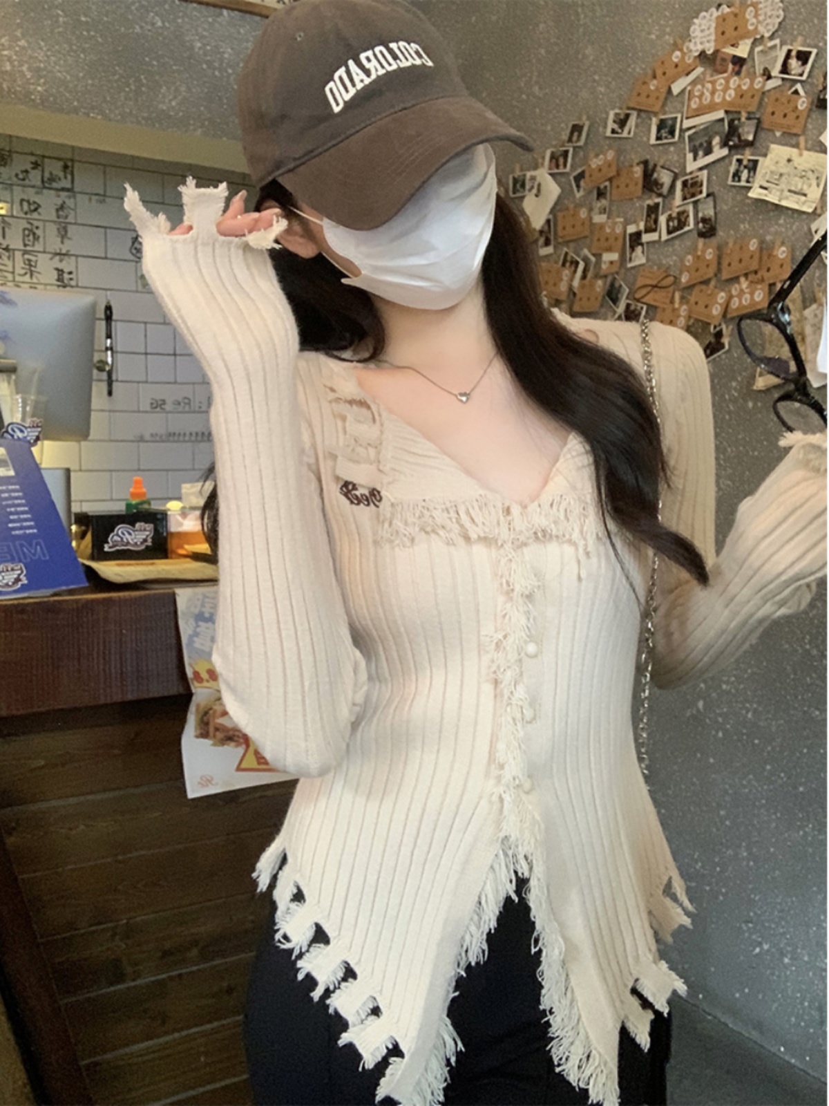 辣妹長袖針織衫女裝秋季韓版2023新款流蘇設計感修身顯瘦別致開衫