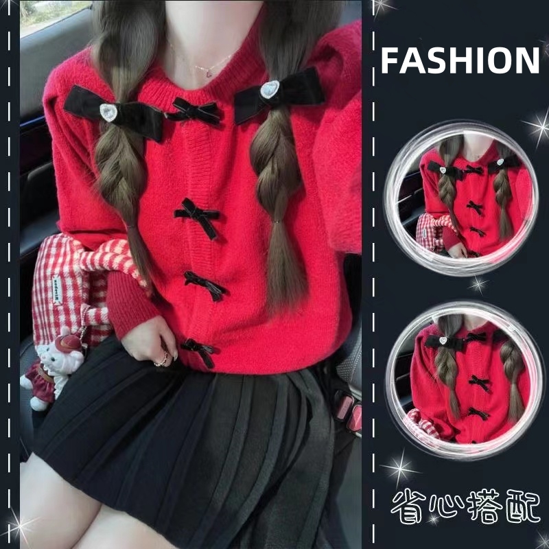 冬季套裝女2023新款洋氣設計感撞色蝴蝶結針織毛衣半身裙兩件套裝
