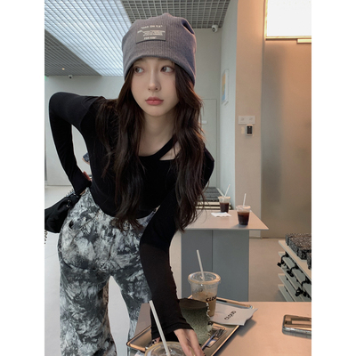 春秋季純欲風長袖T恤女早秋露肩小心機打底衫設計感寬鬆辣妹上衣