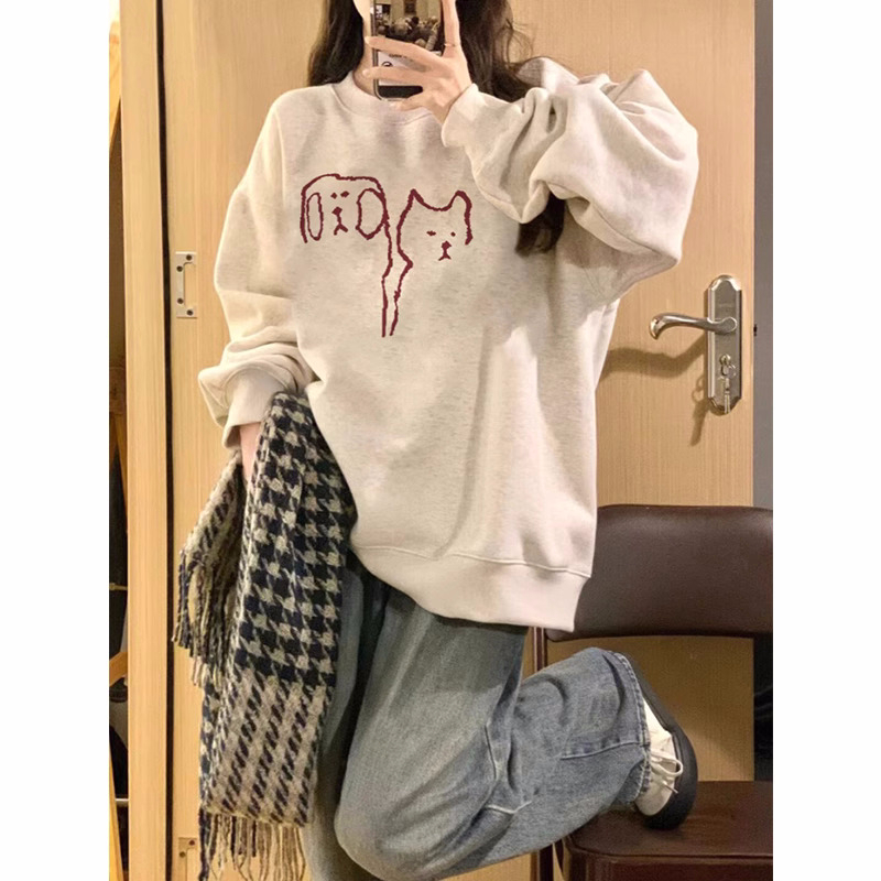網紅新款大衛衣圓領秋冬款加絨加厚字母印花寬鬆衛衣女