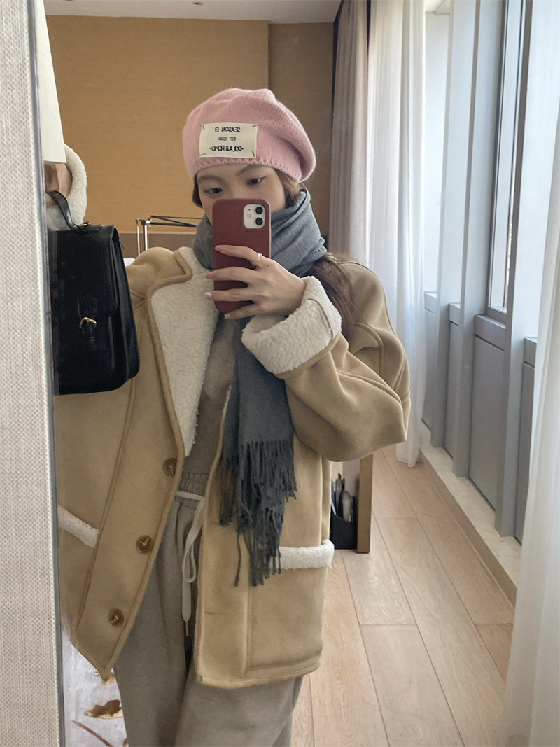 Actual shot~Warm sunshine in winter Autumn and winter suede jacket lamb fur one-piece thickened coat jacket