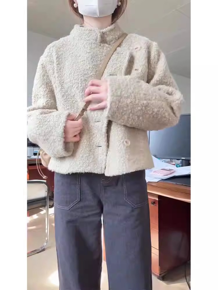 韓系穿搭羊羔毛外套女秋冬季新款小眾設計感時尚簡約氣質百搭上衣