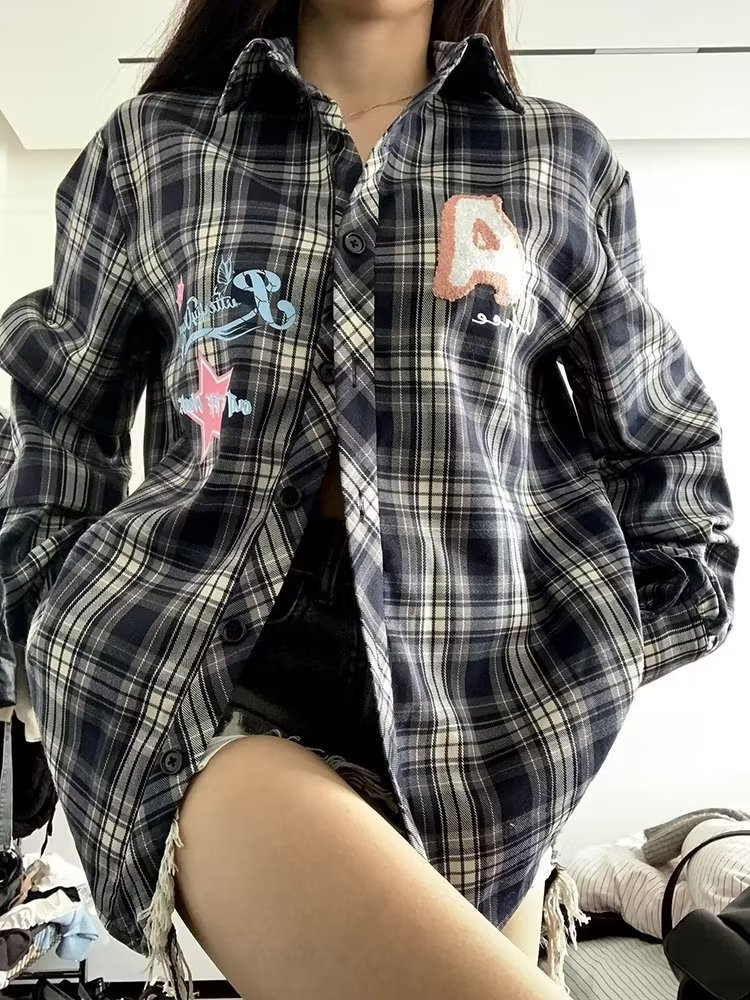 早秋襯衫上衣女2023夏季新款學院風法式設計感小眾寬鬆襯衣外套
