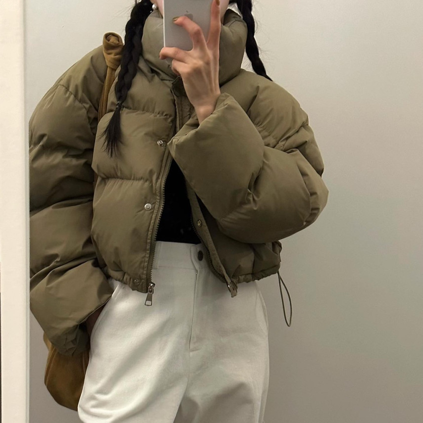 Korean chic winter new style small turtleneck temperament hand-stuffed cotton warm thickened cotton coat for women