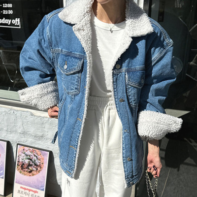 加絨加厚復古丹寧牛仔外套女