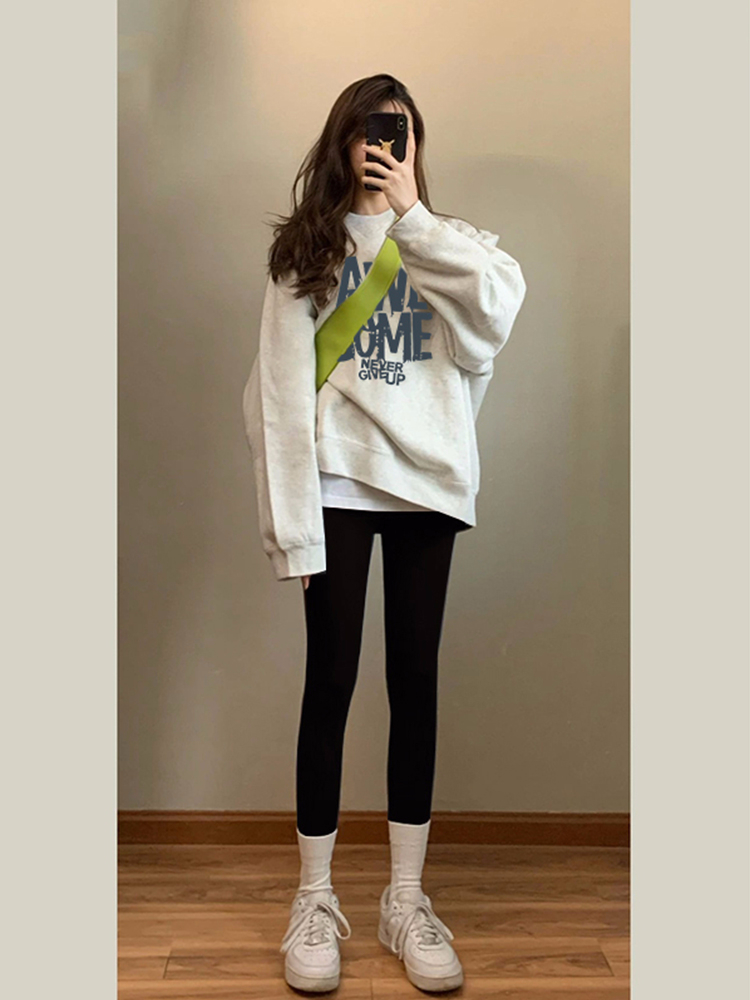 網紅新款大衛衣圓領秋冬款加絨加厚字母印花寬鬆衛衣女