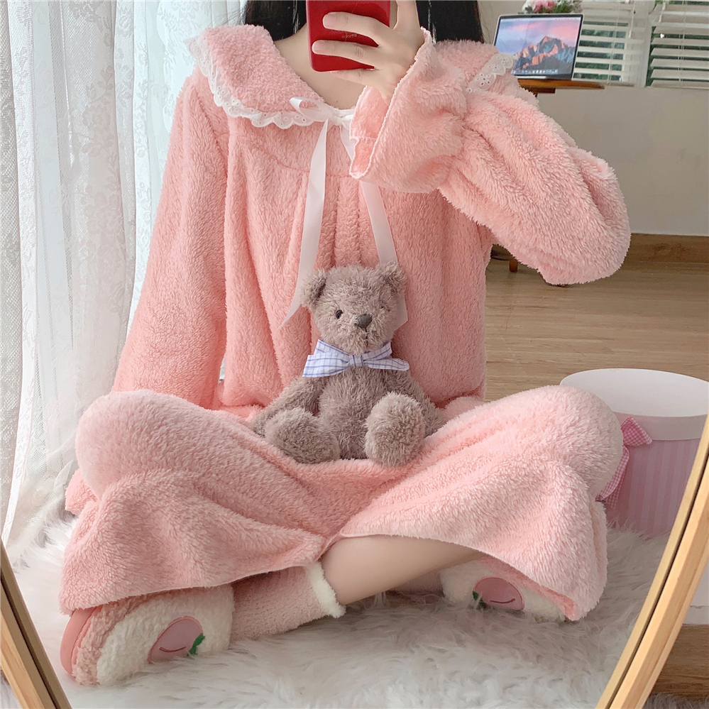 實拍 新款秋冬睡裙女長款加厚娃娃領睡衣公主風韓版家居服女