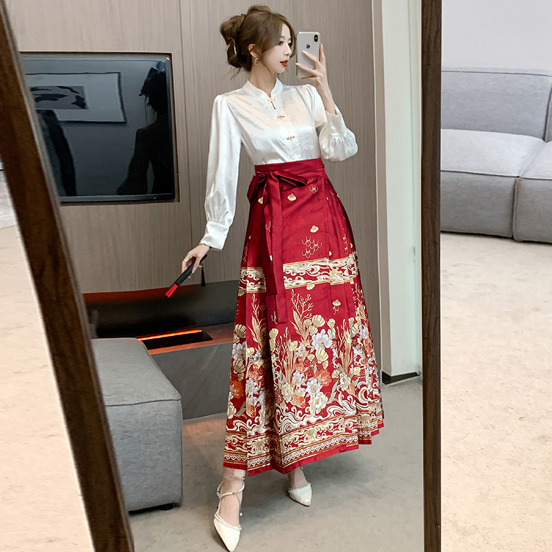 實拍 紅色漢服改良新娘敬酒服2023新款旗袍馬面裙新中式訂婚禮服