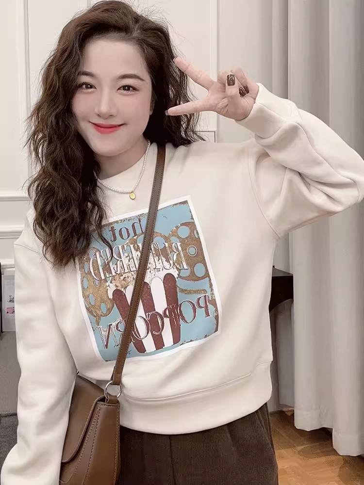 小個子短款加絨加厚衛衣女款秋時尚洋氣上衣春秋款