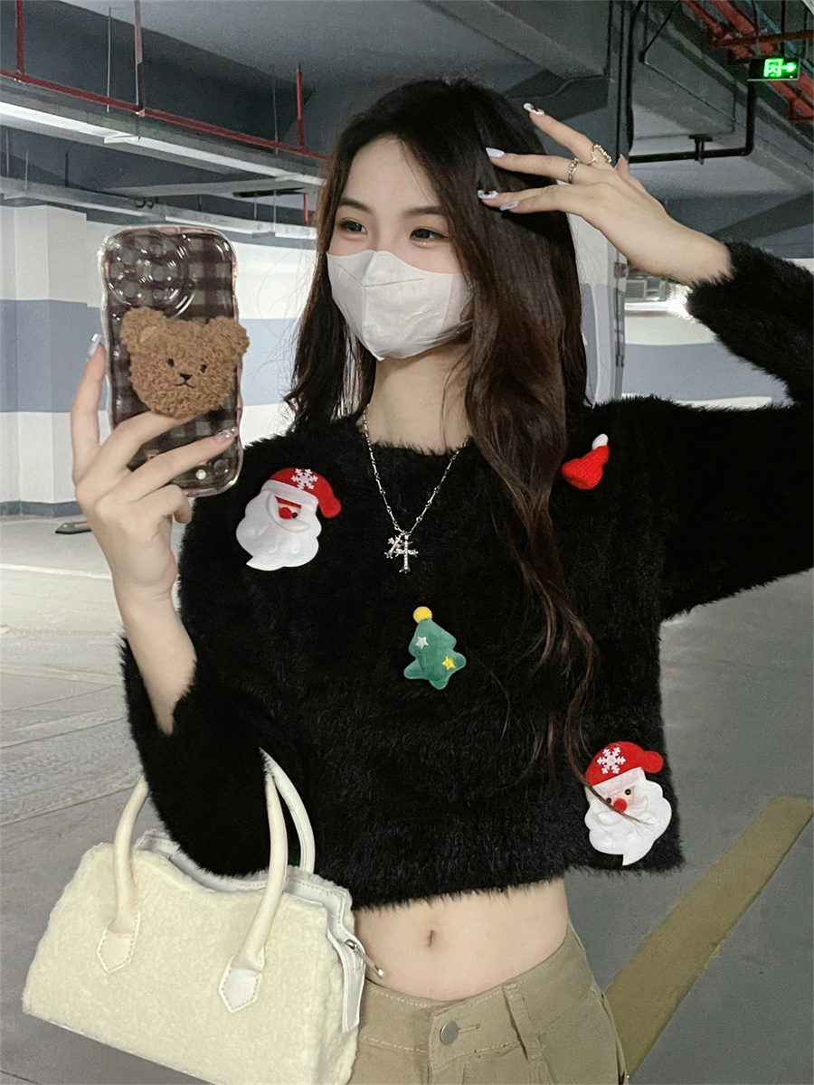 Actual shot of new autumn and winter loose round neck thick knitted sweater tops for women, lazy style sweater tops