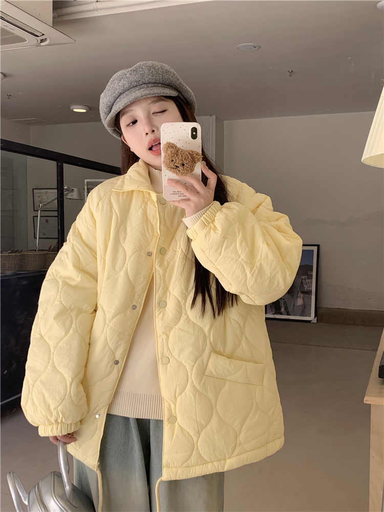 Real shot of large size dopamine colorful rhombus cotton coat for women, retro bread coat, loose lining lamb wool coat
