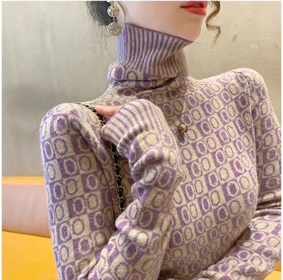 薰衣草紫高領打底衫女時髦時尚洋氣修身毛衣針織衫內搭上衣