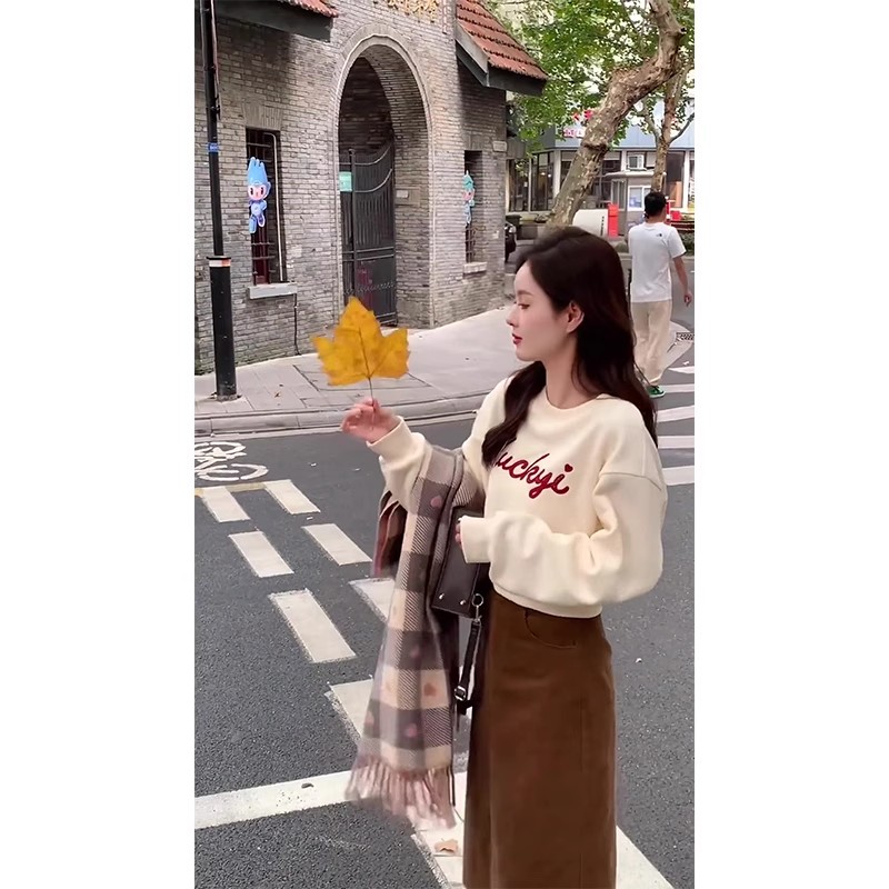 圓領春秋衛衣秋冬新款冬季小個子上衣短款秋裝女裝秋裝冬