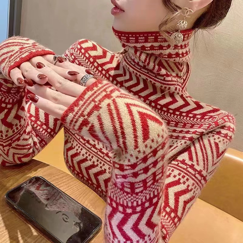 高領毛衣女打底衫時髦時尚洋氣年新款秋冬堆堆領內搭上衣