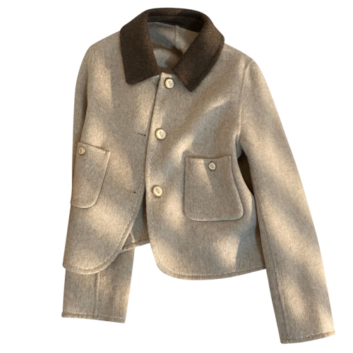 Cashmere light beige short double-sided woolen women's coat  new Korean style small coat trendy