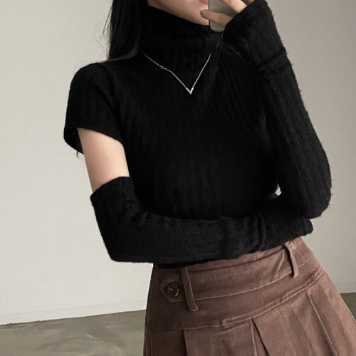 Korean chic turtleneck pullover sleeves atmospheric slim knitted top for women