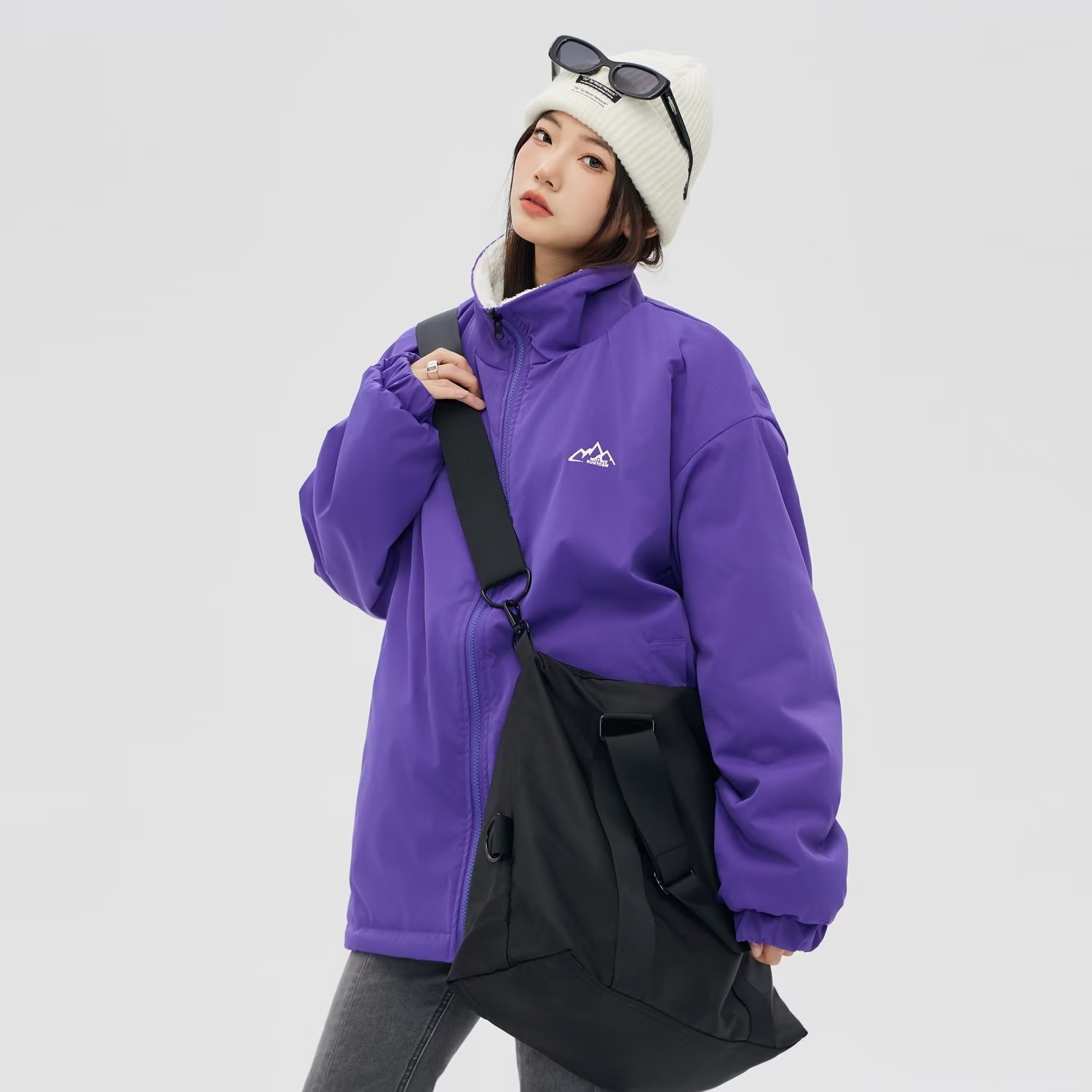 Wukong is in stock, retro lamb velvet double-sided stand-up collar cotton coat for men and women, trendy brand loose, versatile and warm cotton coat for couples.