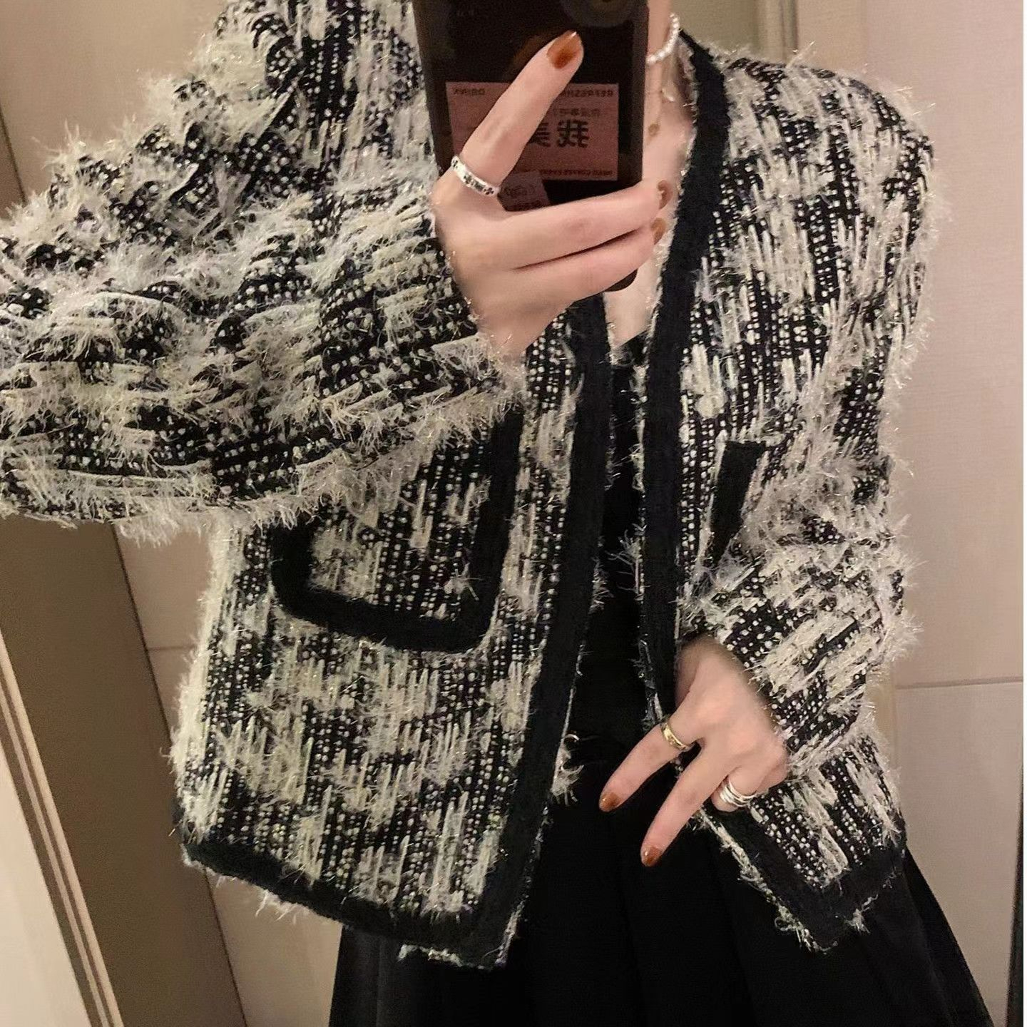 Design niche woven small fragrant style short coat for women in spring and autumn small American retro high-end jacket top
