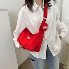 2023 New Crossbody Bag Student School Bag Women Ins Style Japanese Style Large Capacity Solid Color Mother and Child Single Shoulder Bag