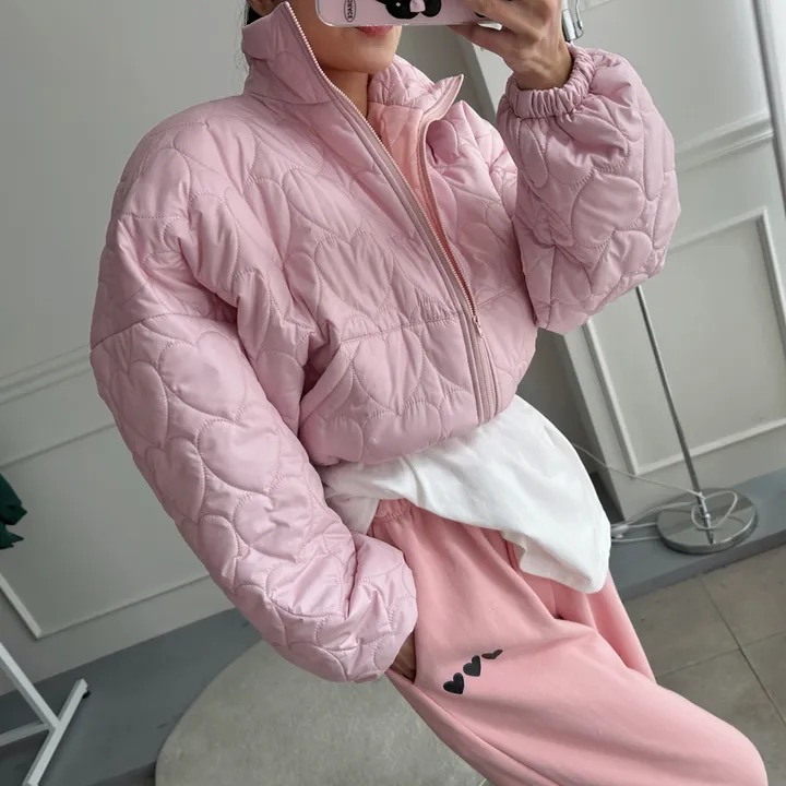 Korean style autumn and winter new age-reducing love sweet high-neck drawstring short lantern sleeve cotton-padded jacket
