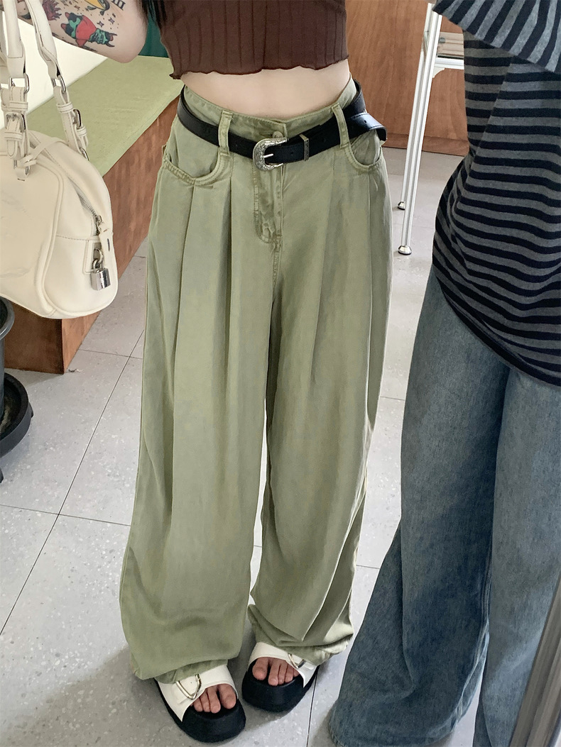 水洗復古牛仔褲拖地褲女秋季新款高腰闊腿褲寬鬆直筒褲長褲子