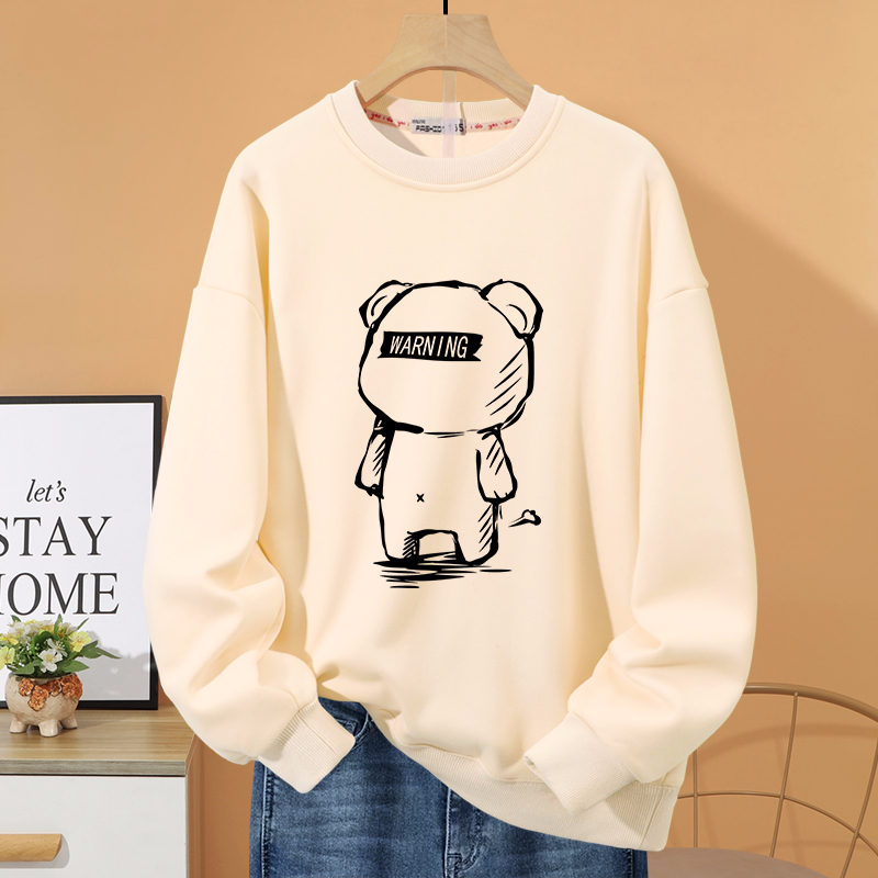 Internet celebrity new large sweatshirt round neck autumn and winter velvet thickened letter print loose sweatshirt for women