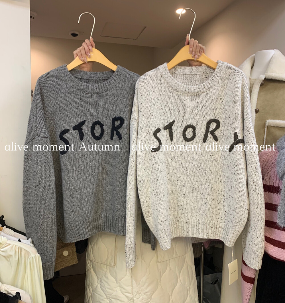 Y.JIA STUDIO伊嘉 韓版設計感寬鬆顯瘦刺繡字母休閒保暖針織毛衣