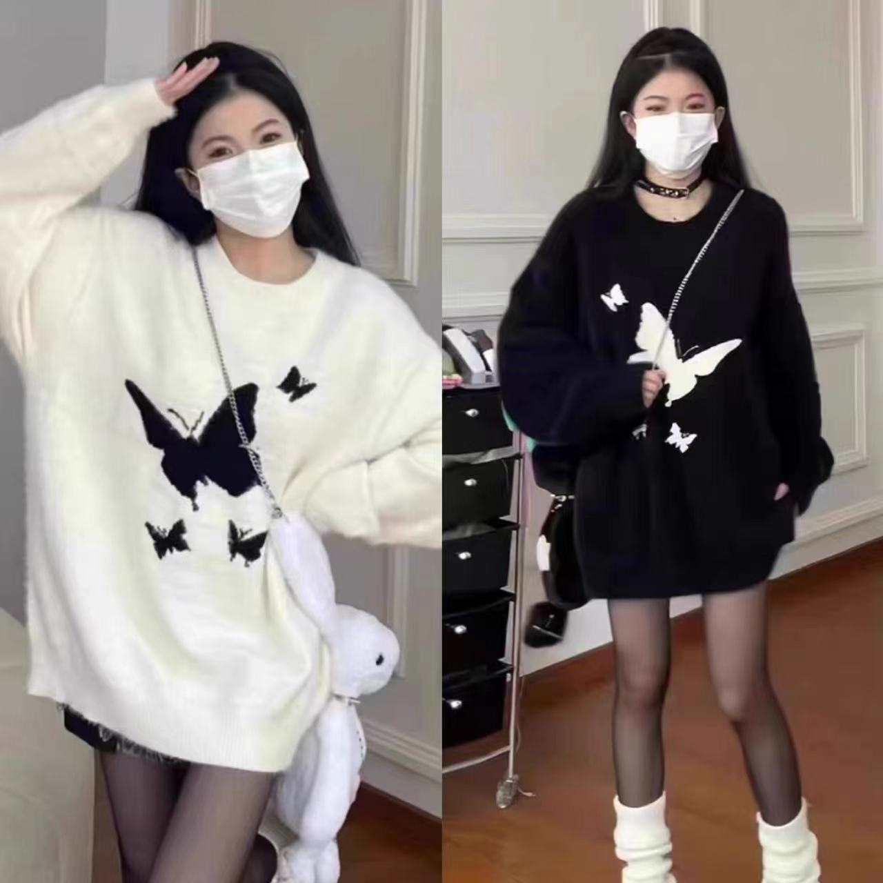 軟糯溫柔蝴蝶慵懶風秋冬新款毛衣女寬鬆復古仿水貂絨甜辣針織衫厚