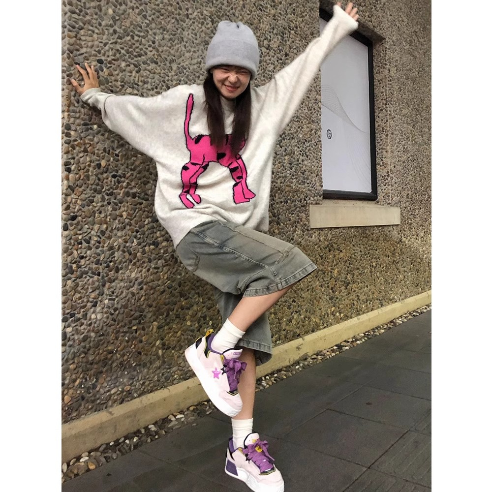 美式毛衣女秋冬季加厚慵懶風oversize寬鬆設計感小眾套頭圓領上衣