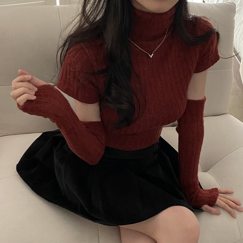 Korean chic turtleneck pullover sleeves atmospheric slim knitted top for women