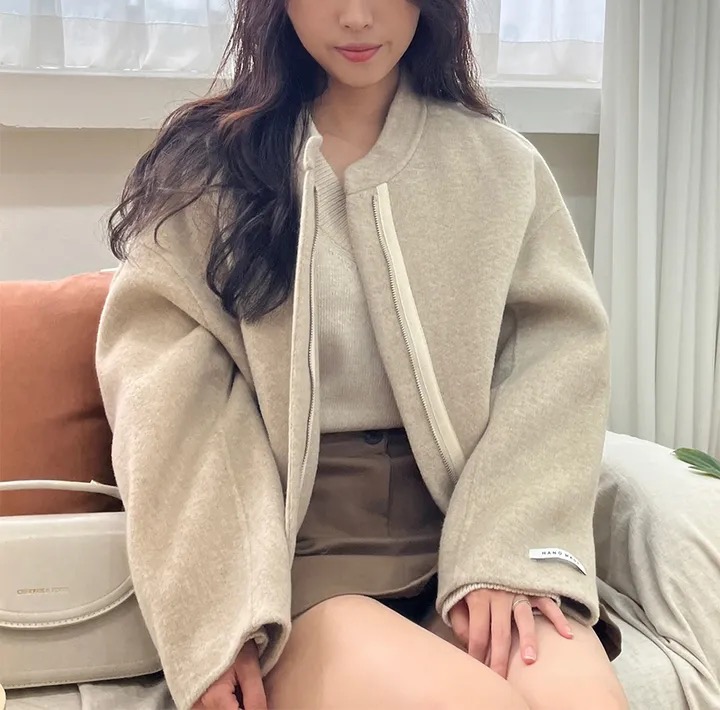 韓版復古小眾設計感立領拉鏈休閒百搭夾克毛呢子外套中長款