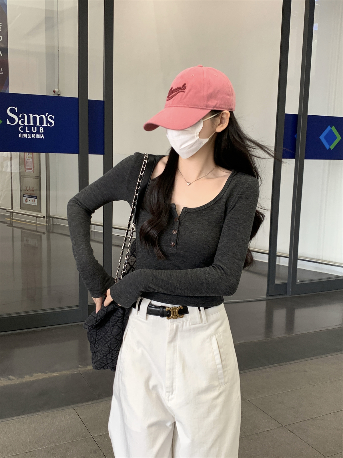 實拍 秋冬韓版修身方領紐扣內搭複合加絨保暖T恤打底衫上衣女