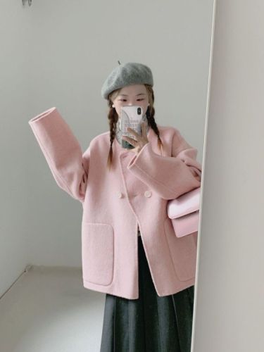 Pink Woolen Coat Women's Autumn and Winter  New Woolen Coat High-Quality Small Thickened Short Style