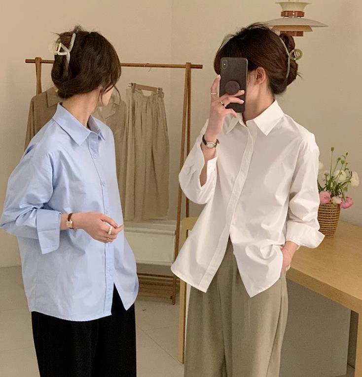 春秋季設計感小眾上衣2023年新款韓系襯衣甜美別致獨特純色襯衫女