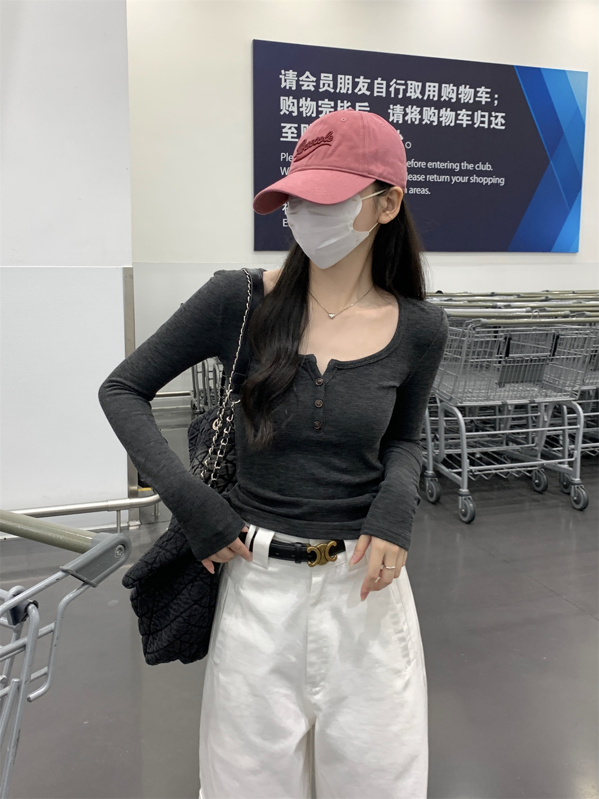 實拍 秋冬韓版修身法式方領紐扣內搭複合加絨T恤打底衫上衣女