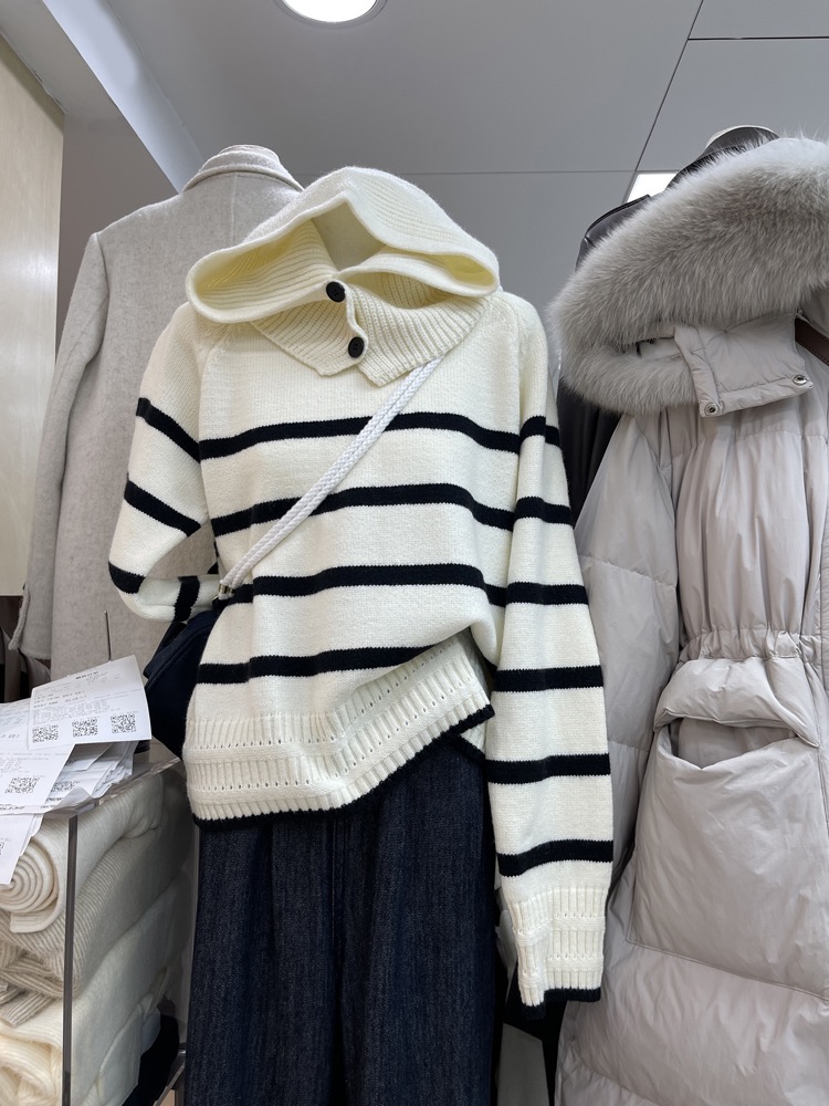 HD今年流行撞色條紋毛衣女秋冬學院風減齡寬鬆加厚套頭羊毛針織衫