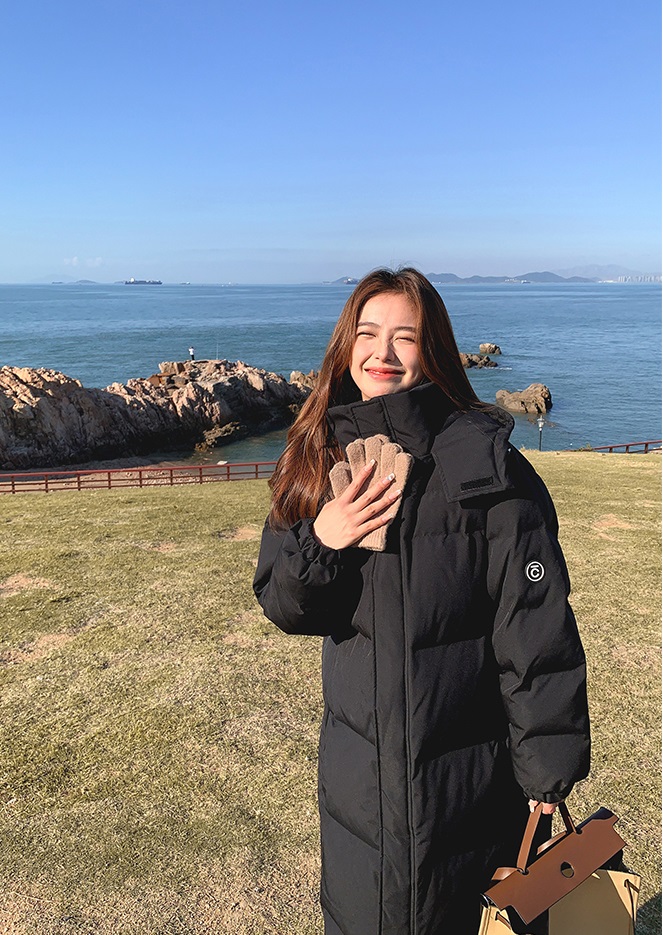 Khaki down jacket women's winter mid-length over-the-knee Korean style loose college style thickened bf casual cotton coat