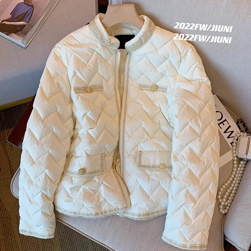 Xiaoxiang style rhombus quilted cotton coat, feminine style, socialite autumn and winter new retro high-end cotton coat, Korea