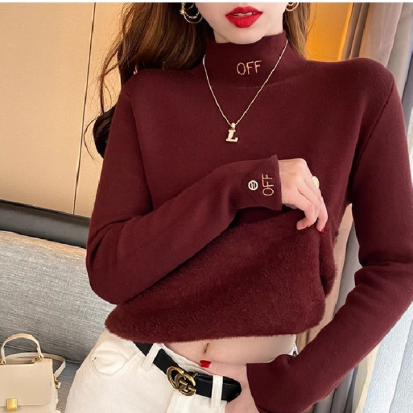 Soft and waxy all-in-one velvet sweater for women 2023 autumn and winter new style velvet thickened pullover half turtleneck inner knitted bottoming shirt