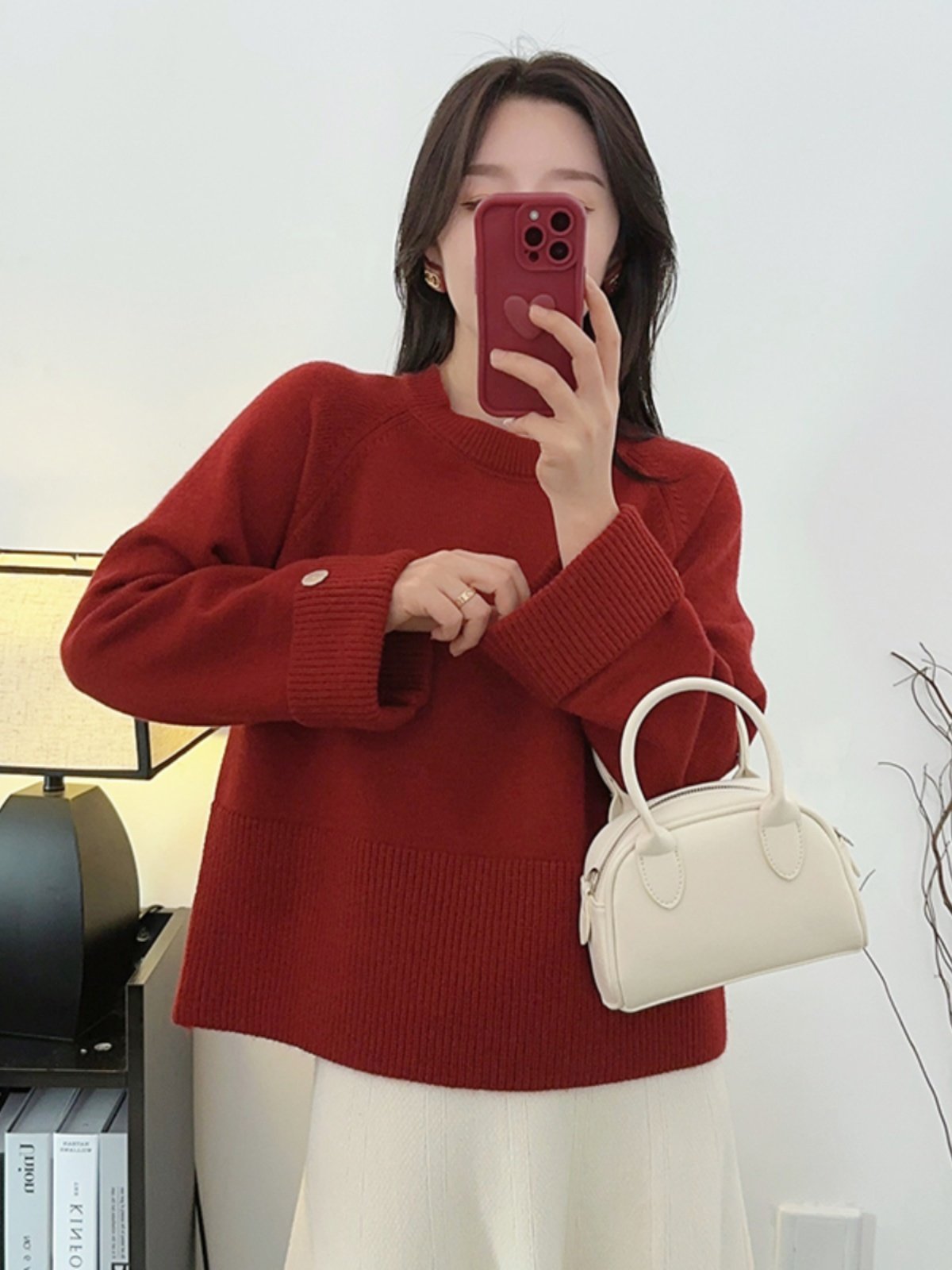 紅色毛衣女款2023新款秋冬設計感寬鬆女士針織衫冬季加厚打底上衣