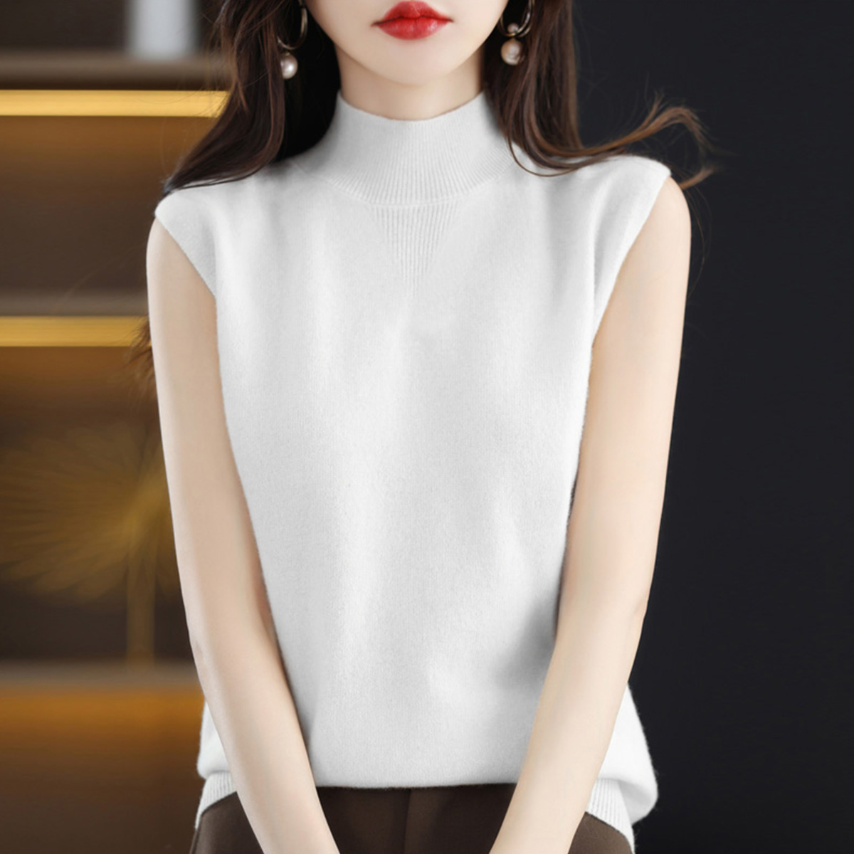 質檢官圖2023春夏裝薄款針織背心女半高領無袖毛衣打底內搭打底衫