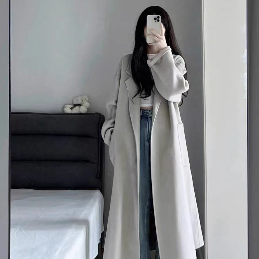 High-end gray coat jacket for women autumn and winter 2023 new off-season Korean mid-length woolen coat gentle