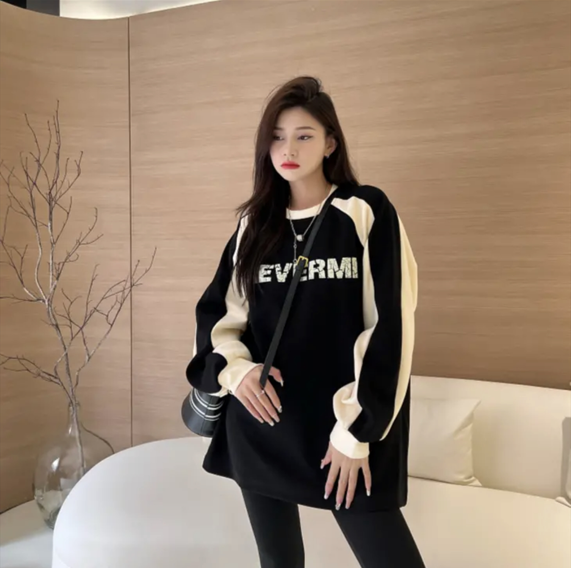美式復古撞色套頭衛衣女秋設計感小眾字母印花寬鬆百搭長袖上衣潮