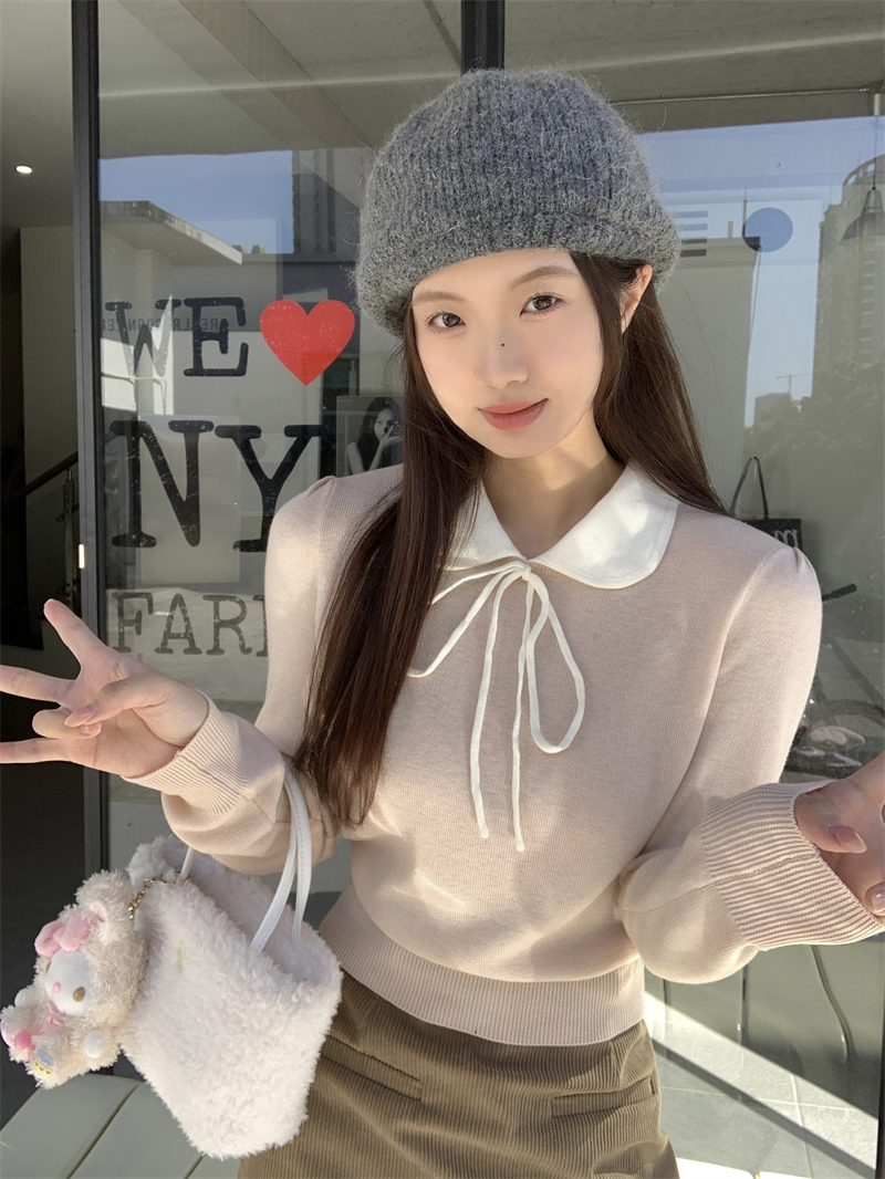 實拍   兩色針織衫女甜美減齡軟糯上衣內搭