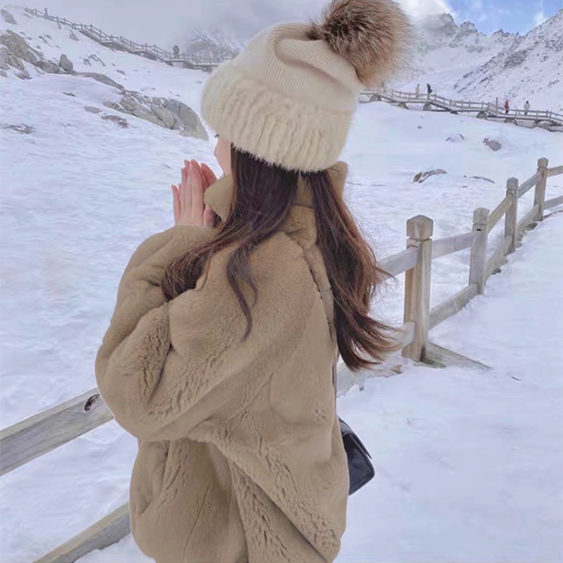 短款連帽羊羔毛茸茸外套女秋冬寬鬆仿獺兔毛加絨加厚立領拉鏈衛衣